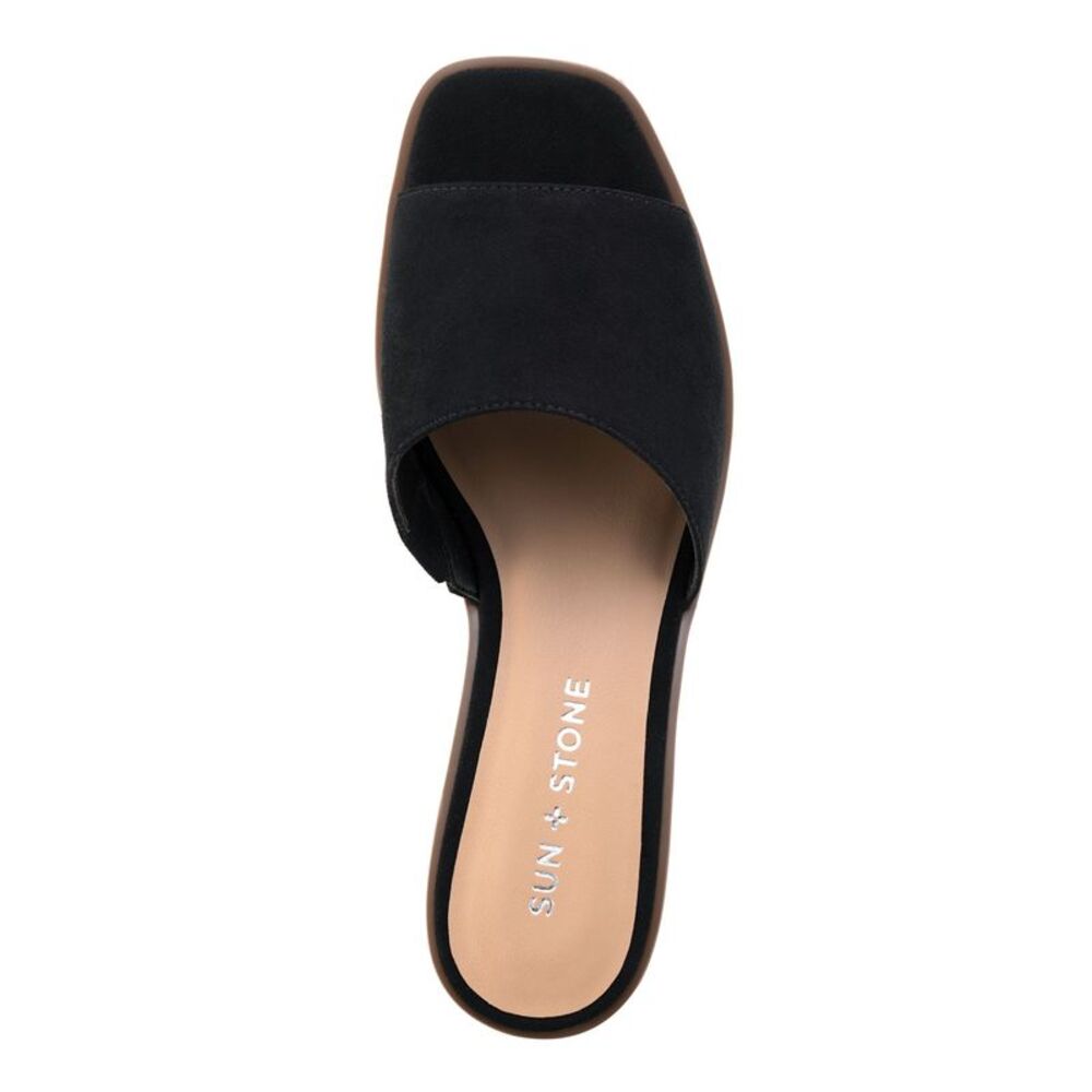 SUN STONE Womens Black 0.5" Platform CorkCharlottee Wedge Slide Sandals 9 M - Picture 2 of 3